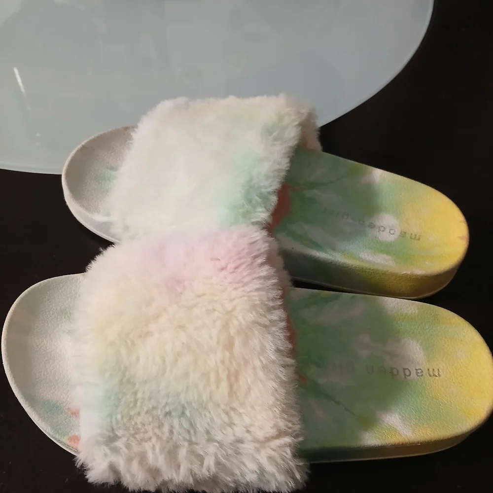 Madden Girl Pastel Tie-Dye Fuzzy Slides
